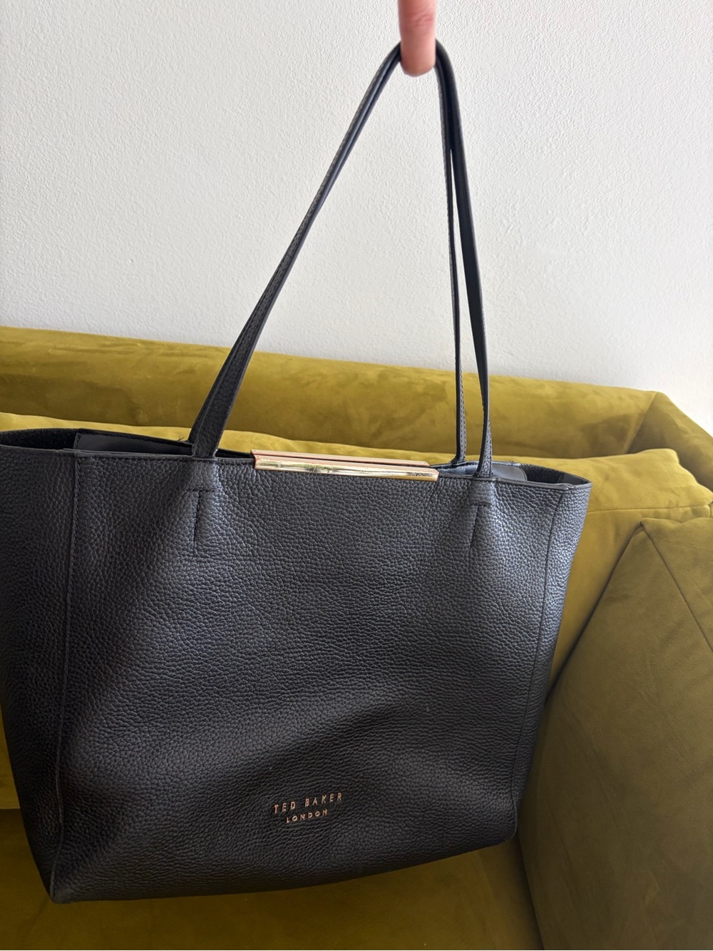 Ted Baker Black Pebbled Tote with Gold Accent